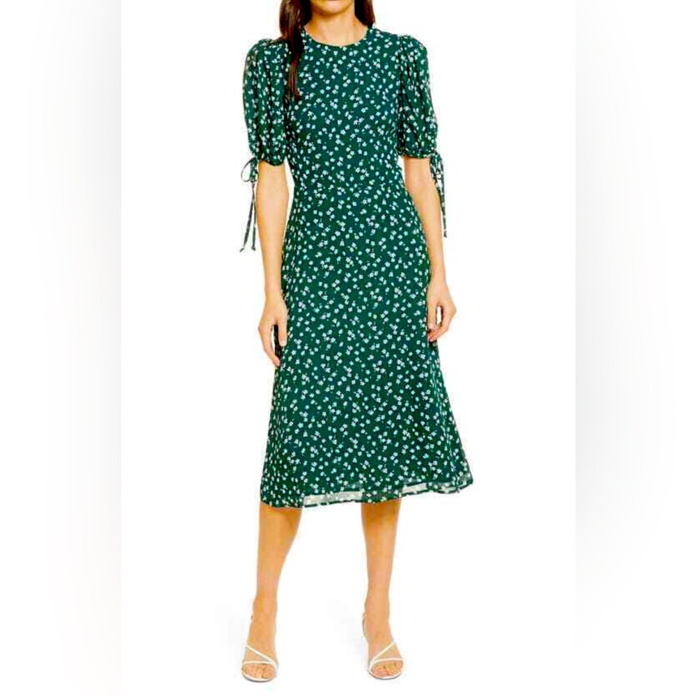 Reformation Oakley Midi Dress Green and White Floral Short Sleeve Small - Picture 5 of 14